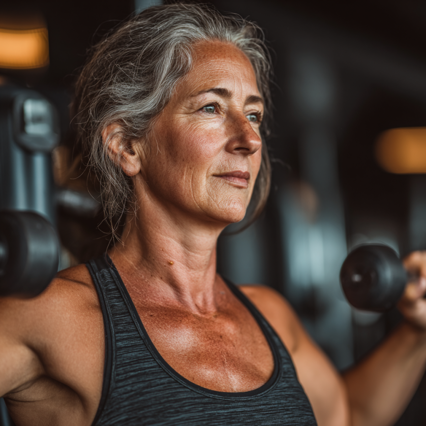 Активна жінка літнього віку займається йогою